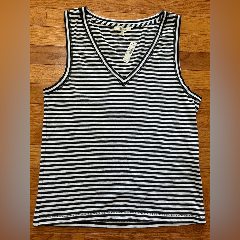 Madewell Tank Women's Size S Black and White Stripe V-neck Tank Summer NWT